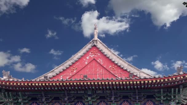 Roof decorations on the territory Giant Wild Goose Pagoda, is a Buddhist pagoda located in southern Xian (Sian, Xi'an), Shaanxi province, China — Stock Video