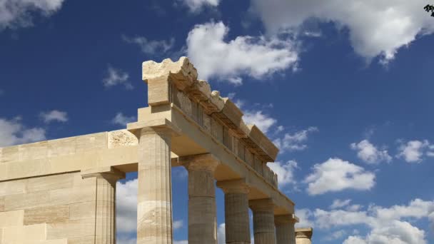 Lindos Acropolis on Rhodos Ancient Archeological site, Greece — Stock Video