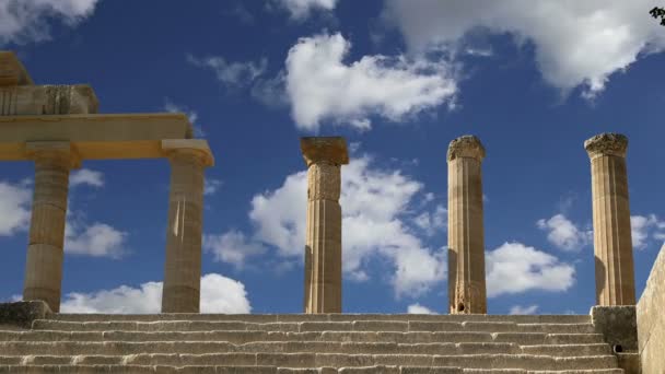 Acrópolis de Lindos en Rhodos Antiguo sitio arqueológico, Grecia — Vídeos de Stock