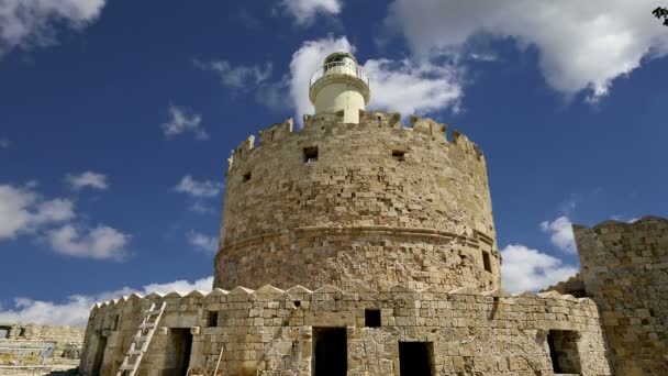 Родосская башня Святого Николая, Греция (временной промежуток) ) — стоковое видео