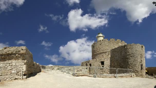 Rhodes Tower of St. Nicholas, Greece  (time lapse) — Stock Video