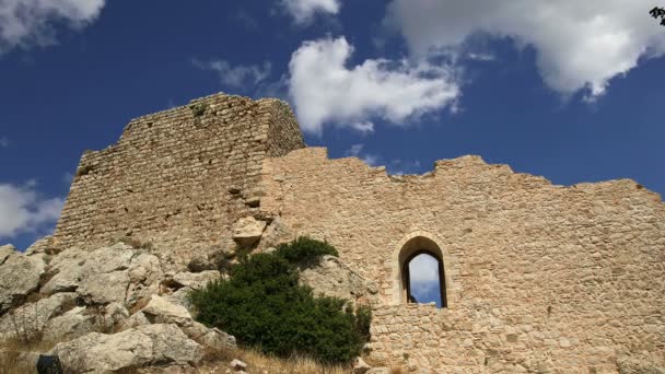 Medeltida slott av Kritinia i Rhodos, Grekland, Dodekanisos: på en kulle av 131m över byn av Kritinia, norra Rhodos, det finns ruinerna av ett medeltida slott — Stockvideo