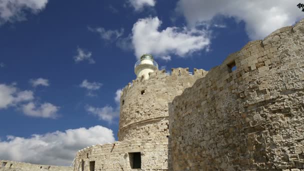 Rhodes Tower of St. Nicholas, Greece  (time lapse) — Stock Video