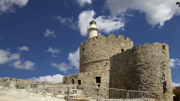 Rhodes turm von st. nicholas, griechenland (zeitraffer)) — Stockvideo