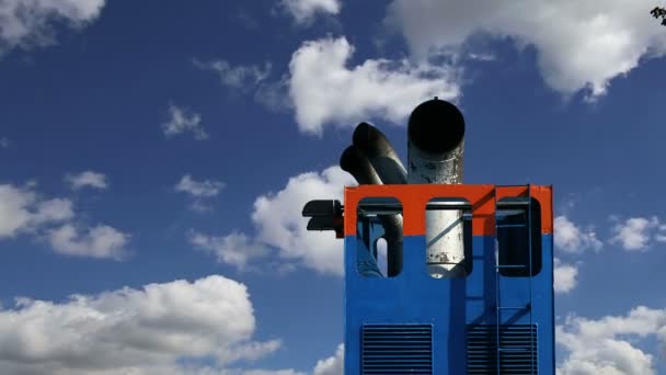 Details of the passenger ship on a blue sky background — Stock Video