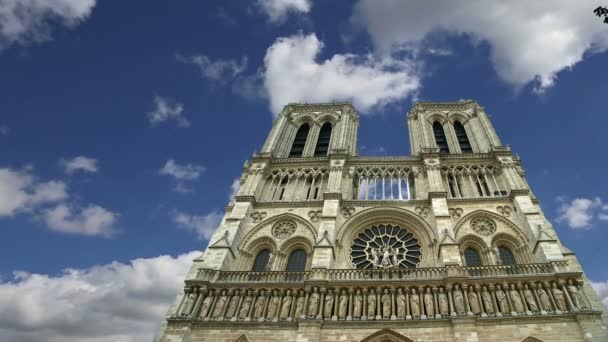 Нотр-Дам де парі, також відомий як собор Нотр-Дам або просто Нотр-Дам, це Готика, собор римсько-католицької, Париж, Франція — стокове відео