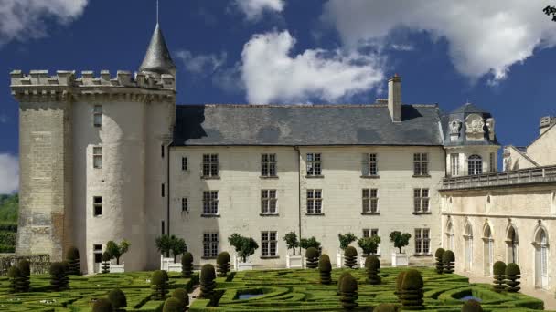 Castillo de Villandry, Valle del Loira, Francia uno de los jardines más bellos de toda Francia — Vídeo de stock