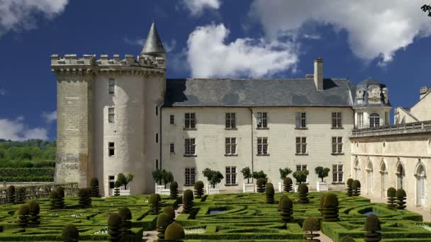 Castillo de Villandry, Valle del Loira, Francia uno de los jardines más bellos de toda Francia — Vídeo de stock