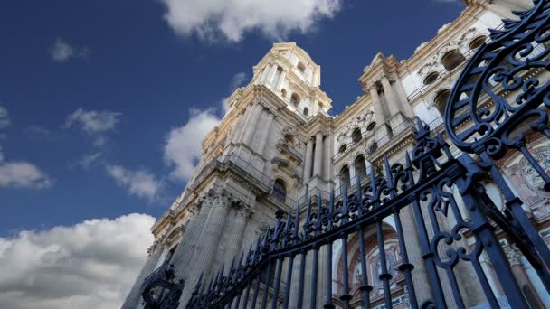 Malaga-székesegyház is a reneszánsz templomtól a város Malaga, Andalúzia, Dél-Spanyolországban. Úgy került kialakításra, 1528 és 1782 között — Stock videók