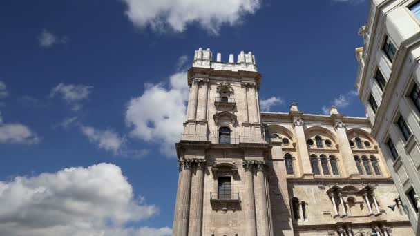 Malaga-székesegyház is a reneszánsz templomtól a város Malaga, Andalúzia, Dél-Spanyolországban. Úgy került kialakításra, 1528 és 1782 között — Stock videók