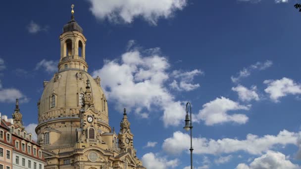 Dresden Frauenkirche ( literally Church of Our Lady) is a Lutheran church in Dresden, Germany — Stock Video