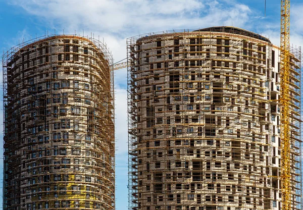 Multi Storey Building Construction Scaffolding New Residential Complex Moscow Russia — Stock Photo, Image