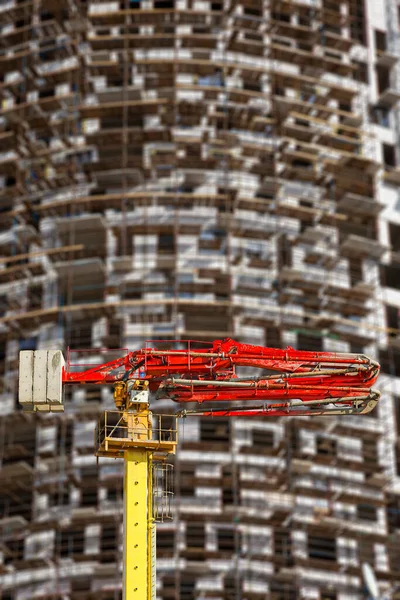 Construction Pompe Béton Camion Pompe Avec Bâtiment Plusieurs Étages Construction — Photo