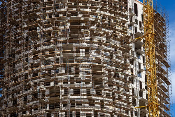 Hochhaus Bau Mit Gerüsten Neuer Wohnkomplex Moskau Russland — Stockfoto