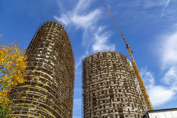 Hochhaus Bau Mit Gerüsten Neuer Wohnkomplex Moskau Russland — Stockfoto