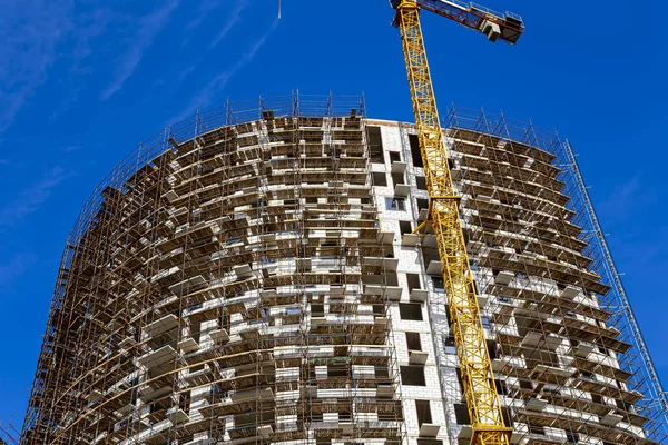 Hochhaus Bau Mit Gerüsten Neuer Wohnkomplex Moskau Russland — Stockfoto