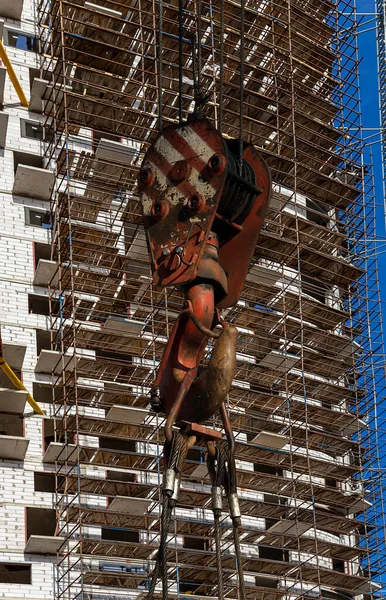 Crochet Grue Construction Avec Bâtiment Plusieurs Étages Construction Avec Échafaudage — Photo