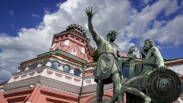 Monumento Minin Pojarsky Fue Erigido 1818 Cerca Catedral San Basilio — Vídeos de Stock