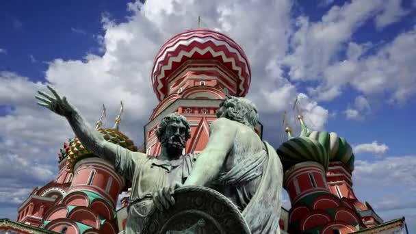 Monumento Minin Pojarsky Fue Erigido 1818 Cerca Catedral San Basilio — Vídeos de Stock