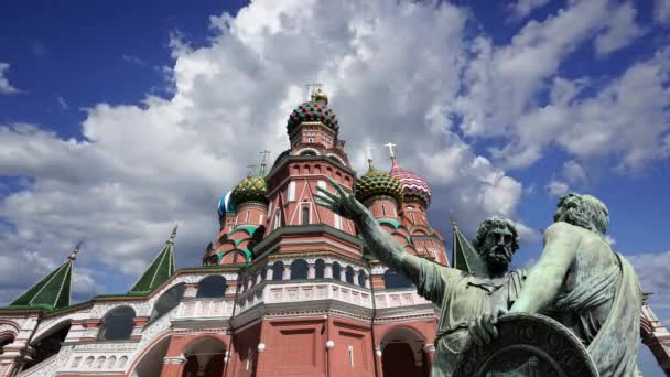 Minin Pojarsky Monument Erected 1818 Saint Basil Cathedral Temple Basil — Stock Video