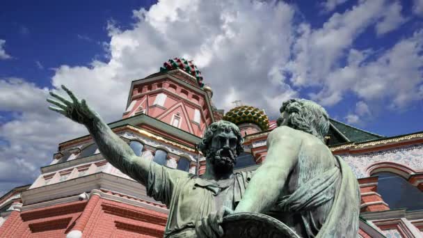 Minin Pojarsky Monument Werd Opgericht 1818 Buurt Van Sint Basilius — Stockvideo