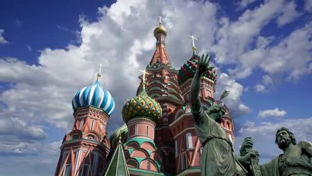 Minin Och Pojarsky Monument Restes 1818 Nära Saint Basil Katedralen — Stockvideo