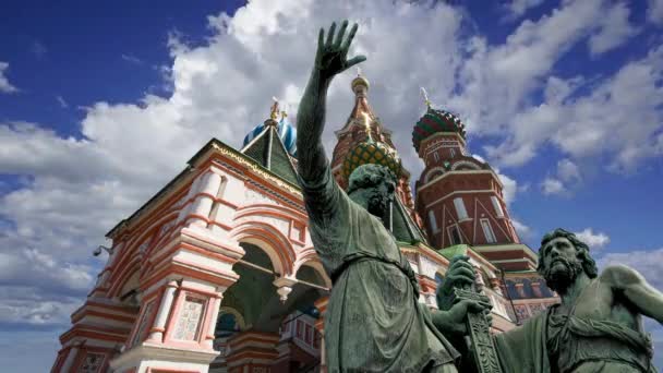 Minin Pojarsky Monument Erected 1818 Saint Basil Cathedral Temple Basil — Stock Video