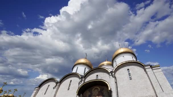 Assumption Cathedral Cathedral Dormition Uspensky Sobor Moving Clouds Moscow Kremlin — 图库视频影像