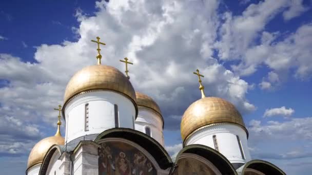 Assumption Cathedral Cathedral Dormition Uspensky Sobor Moving Clouds Moscow Kremlin — 图库视频影像