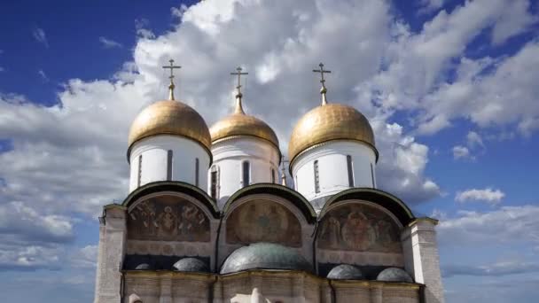 Assumption Cathedral Cathedral Dormition Uspensky Sobor Moving Clouds Moscow Kremlin — ストック動画