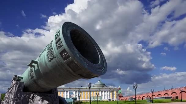 Tsar Cannon Moving Clouds Moscow Kremlin Russia Large Metres Long — стоковое видео