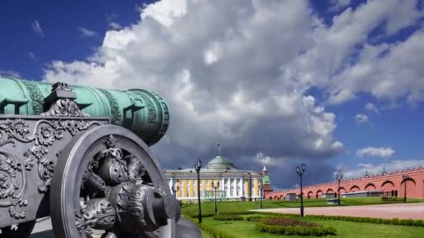 Tsar Cannon Moving Clouds Moscow Kremlin Russia Large Metres Long — стоковое видео