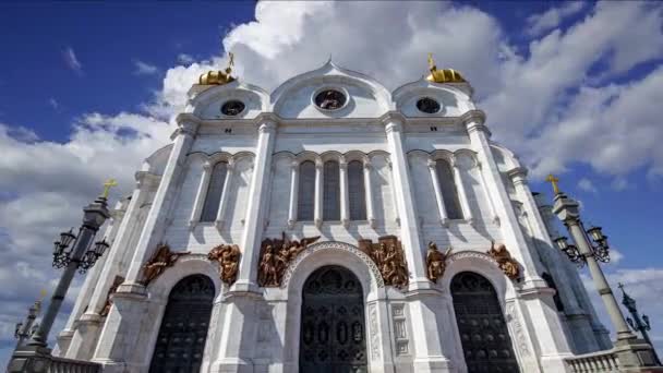 Christus Erlöser Kathedrale Tag Gegen Die Sich Bewegenden Wolken Moskau — Stockvideo