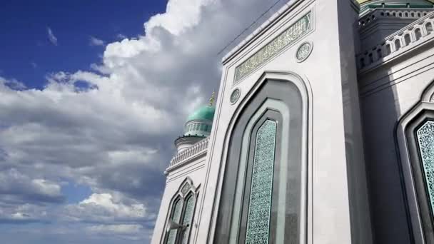 Moskevská Katedrála Mešita Proti Pohybujícím Mrakům Rusko Hlavní Mešita Moskvě — Stock video