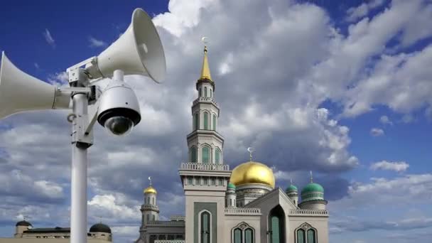 Moscow Cathedral Mosque Moving Clouds Russia Main Mosque Moscow New — Stock Video