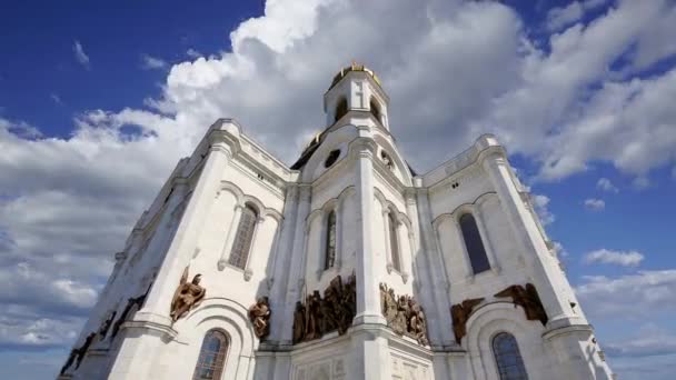 Christus Verlosser Kathedraal Dag Tegen Bewegende Wolken Moskou Rusland — Stockvideo