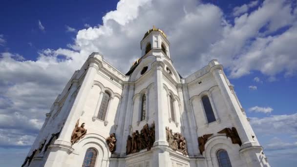 Christus Verlosser Kathedraal Dag Tegen Bewegende Wolken Moskou Rusland — Stockvideo