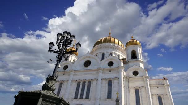Kristus Frälsarens Katedral Dag Mot Rörliga Molnen Moskva Ryssland — Stockvideo
