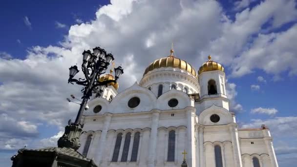 Kristus Frälsarens Katedral Dag Mot Rörliga Molnen Moskva Ryssland — Stockvideo