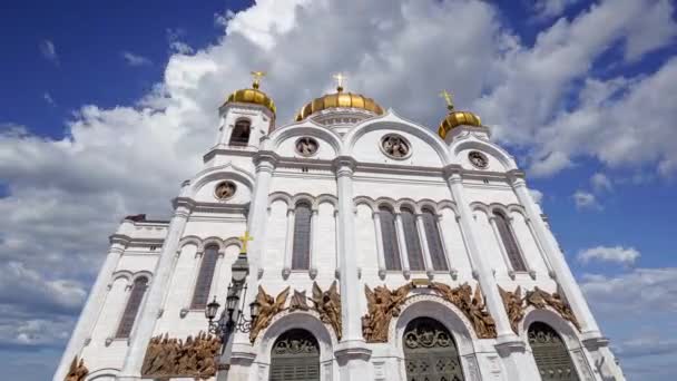 Kristus Frälsarens Katedral Dag Mot Rörliga Molnen Moskva Ryssland — Stockvideo
