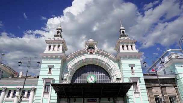 Building Belorussky Belarusian Railway Station Moving Clouds One Nine Main — Vídeos de Stock