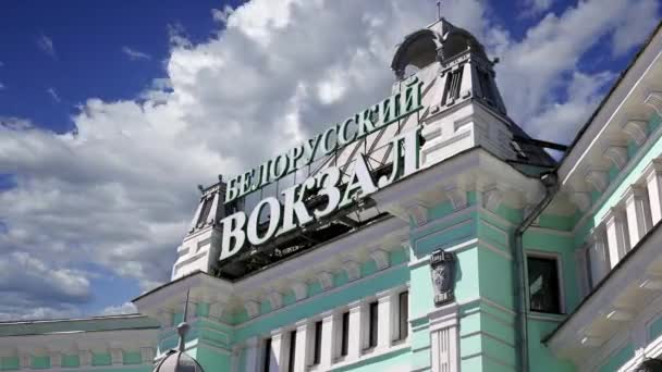 Building Belorussky Belarusian Railway Station Moving Clouds One Nine Main — Vídeos de Stock