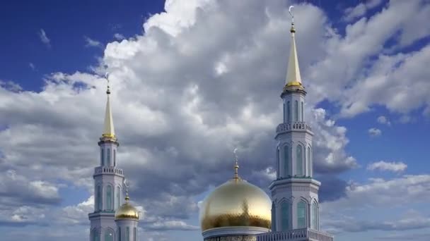 Moscow Cathedral Mosque Moving Clouds Russia Main Mosque Moscow New — Stock Video