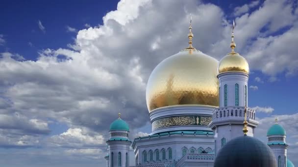 Moskwa Katedra Meczet Przeciwko Ruchomym Chmurom Rosja Główny Meczet Moskwie — Wideo stockowe
