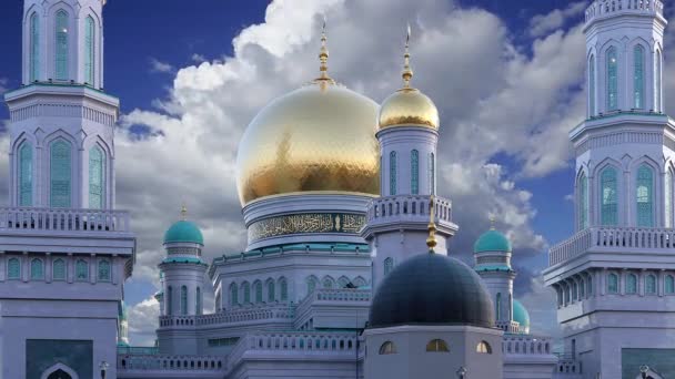 Moscow Cathedral Mosque Moving Clouds Russia Main Mosque Moscow New — Stock Video