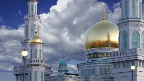 Masjid Katedral Moskow Terhadap Awan Bergerak Rusia Masjid Utama Moskow — Stok Video