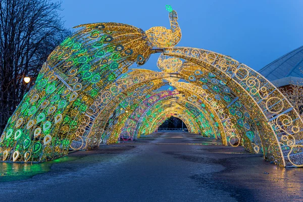 Navidad Vacaciones Año Nuevo Decoración Moscú Por Noche Rusia Cerca —  Fotos de Stock