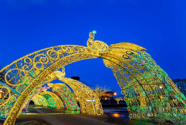 Navidad Vacaciones Año Nuevo Decoración Moscú Por Noche Rusia Cerca — Foto de Stock