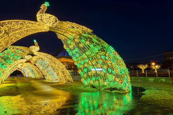 Vánoční Nový Rok Dovolená Dekorace Moskvě Noci Rusko — Stock fotografie