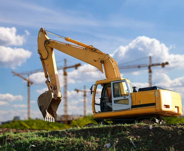 Construction Machine Excavator Background Construction Site Industrial Image Moscow Russia — Stock Fotó